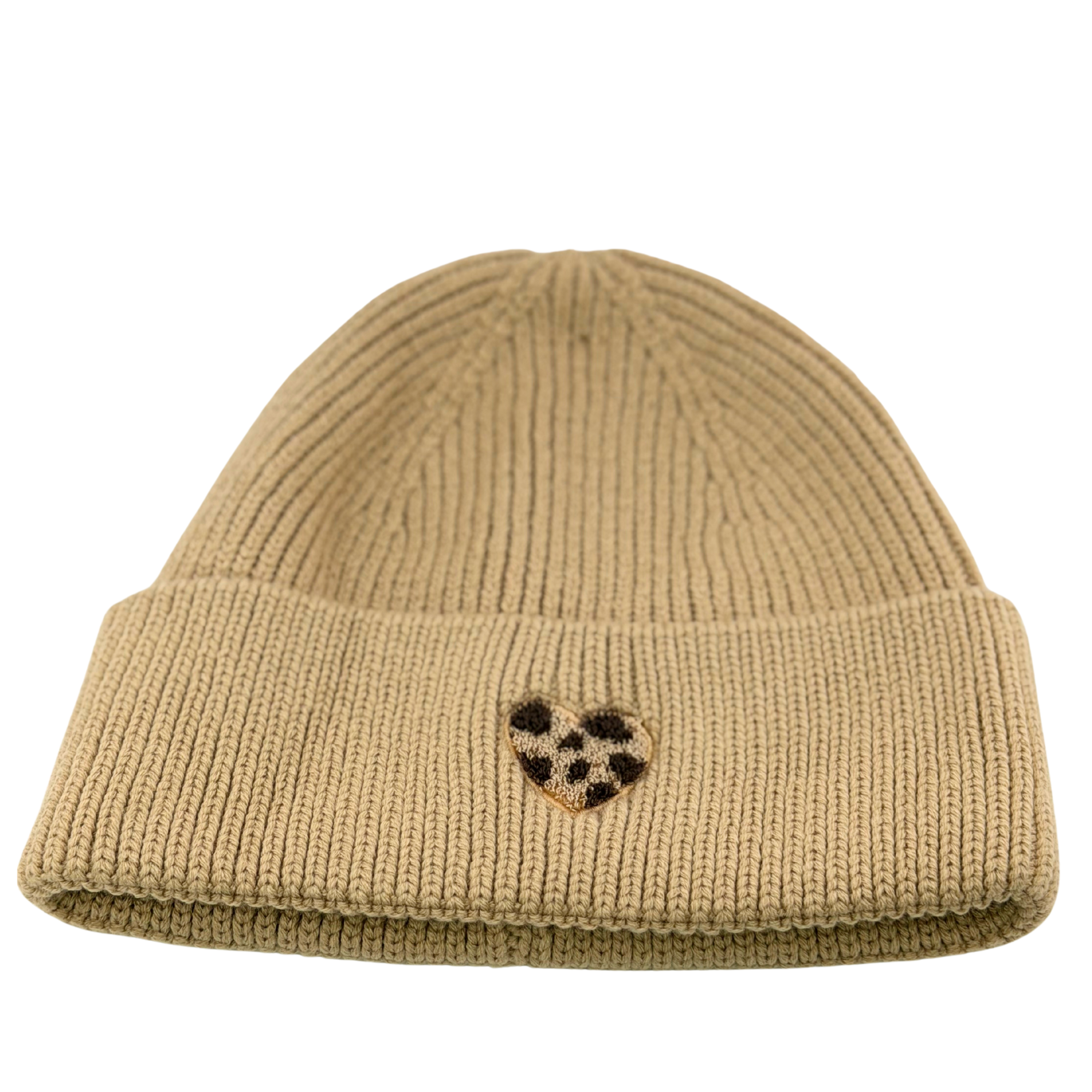 Strickmütze beige mit Leo Herz