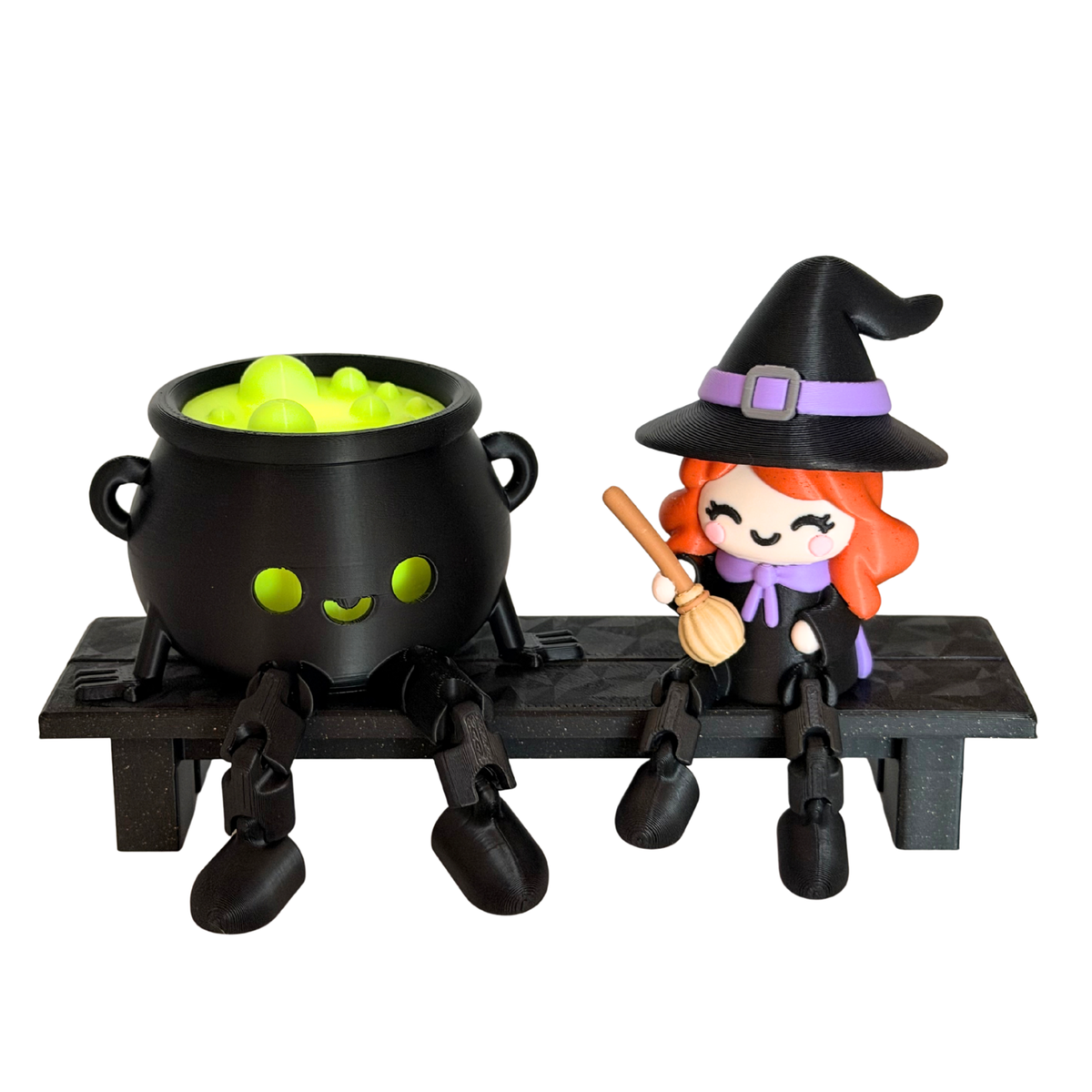 Halloween Set Hilda & Blubberkessel – Hexe mit leuchtendem Hexenkesse inkl. Sitzbank